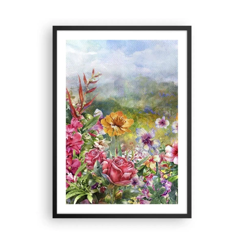 Plagát v čiernom ráme - Pole kvetov za slnečného dňa - 50x70cm - Záhrada, ktorá sa zbláznila - Moderná nástenná dekorácia do obývacej izby a spálne ARTTOR
