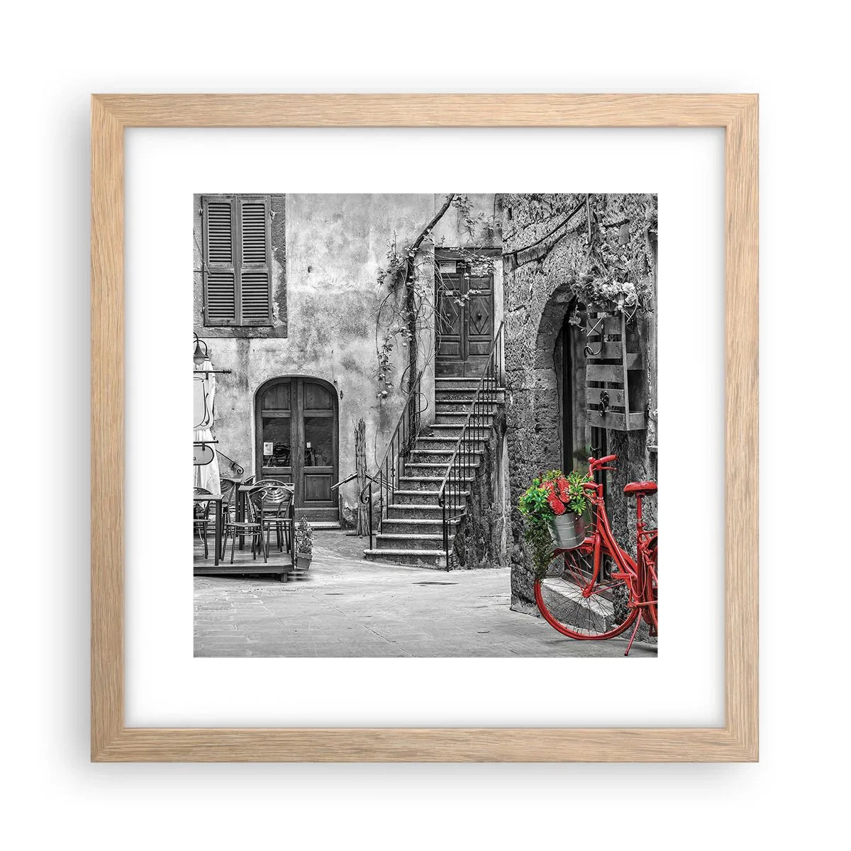 Plagát v ráme zo svetlého duba - Toskánska ulička - 30x30 cm