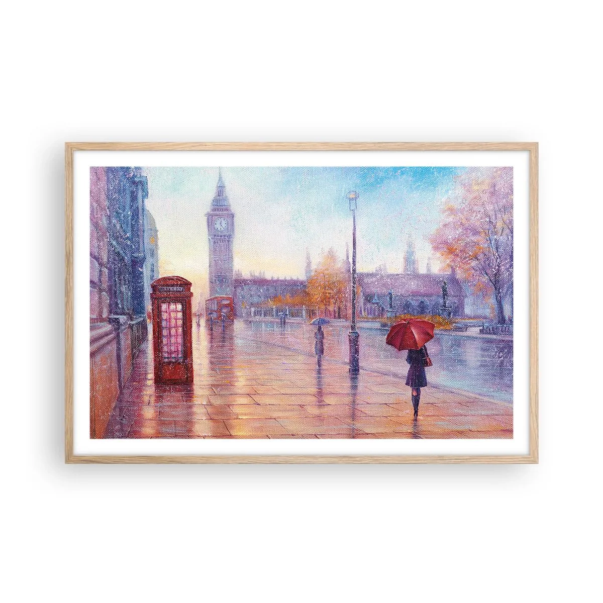 Plagát v ráme zo svetlého duba - Londýnsky jesenný deň - 91x61 cm