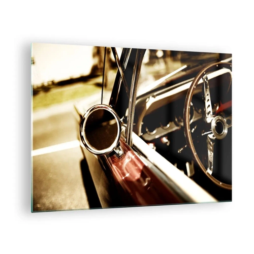 Obraz na skle - Interiér klasického auta v retro štýle - 70x50cm - Auto s dušou - Moderná nástenná dekorácia do obývacej izby a spálne ARTTOR