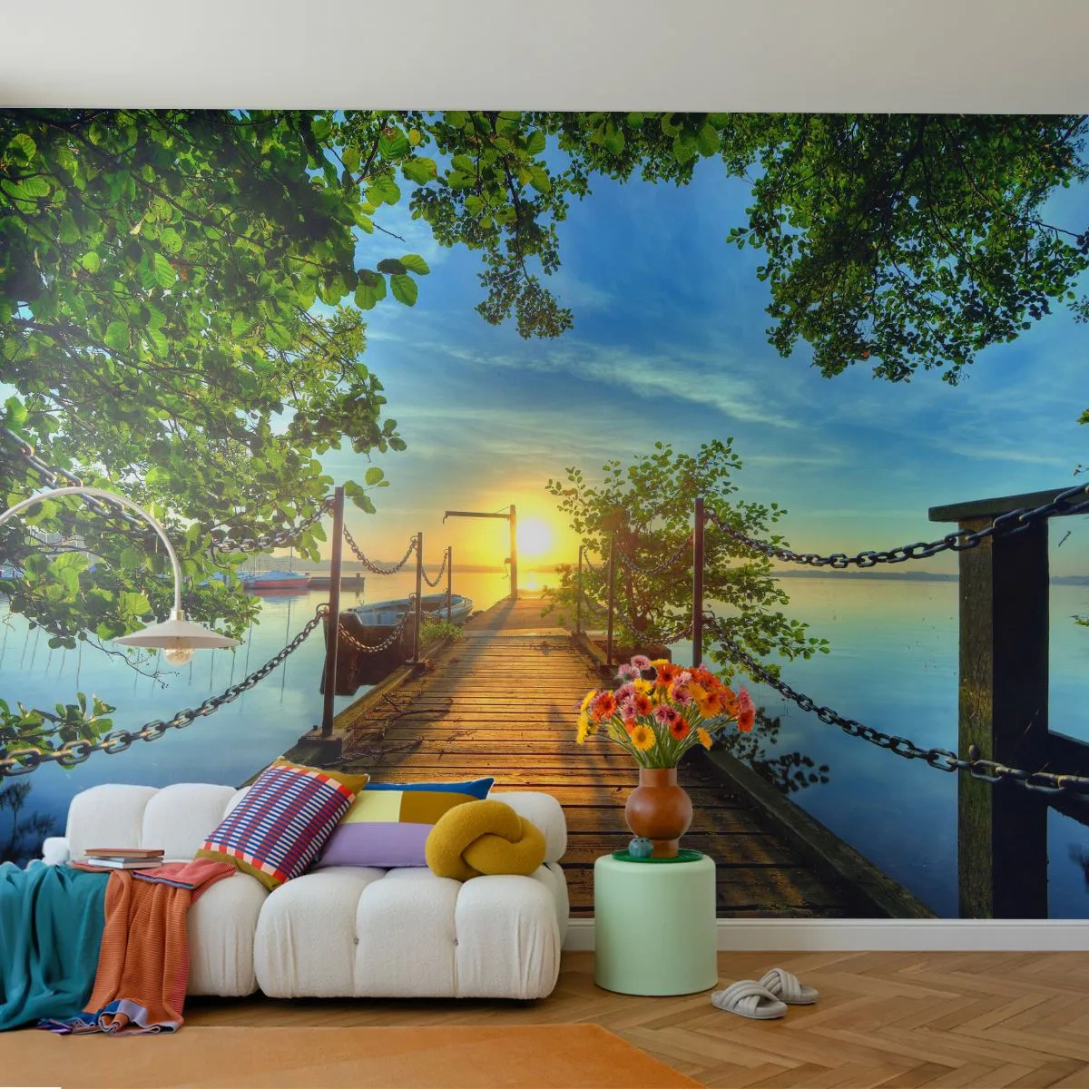Fototapeta Premium Canvas - Západ pri vode - Krajina, Jazero, Plachetnica - 250x175 cm
