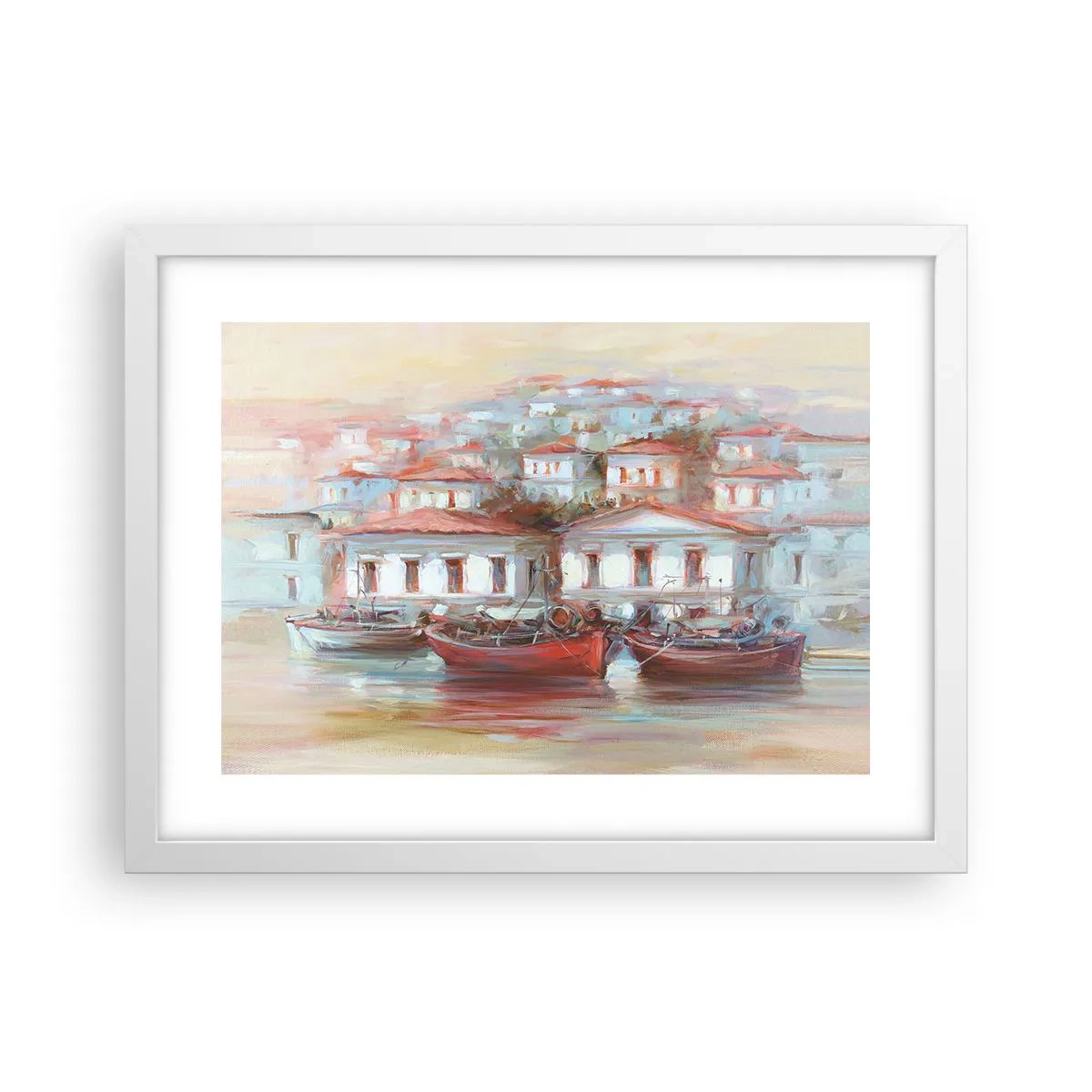 Plagát v bielom ráme - Šťastné mestečko - 40x30 cm