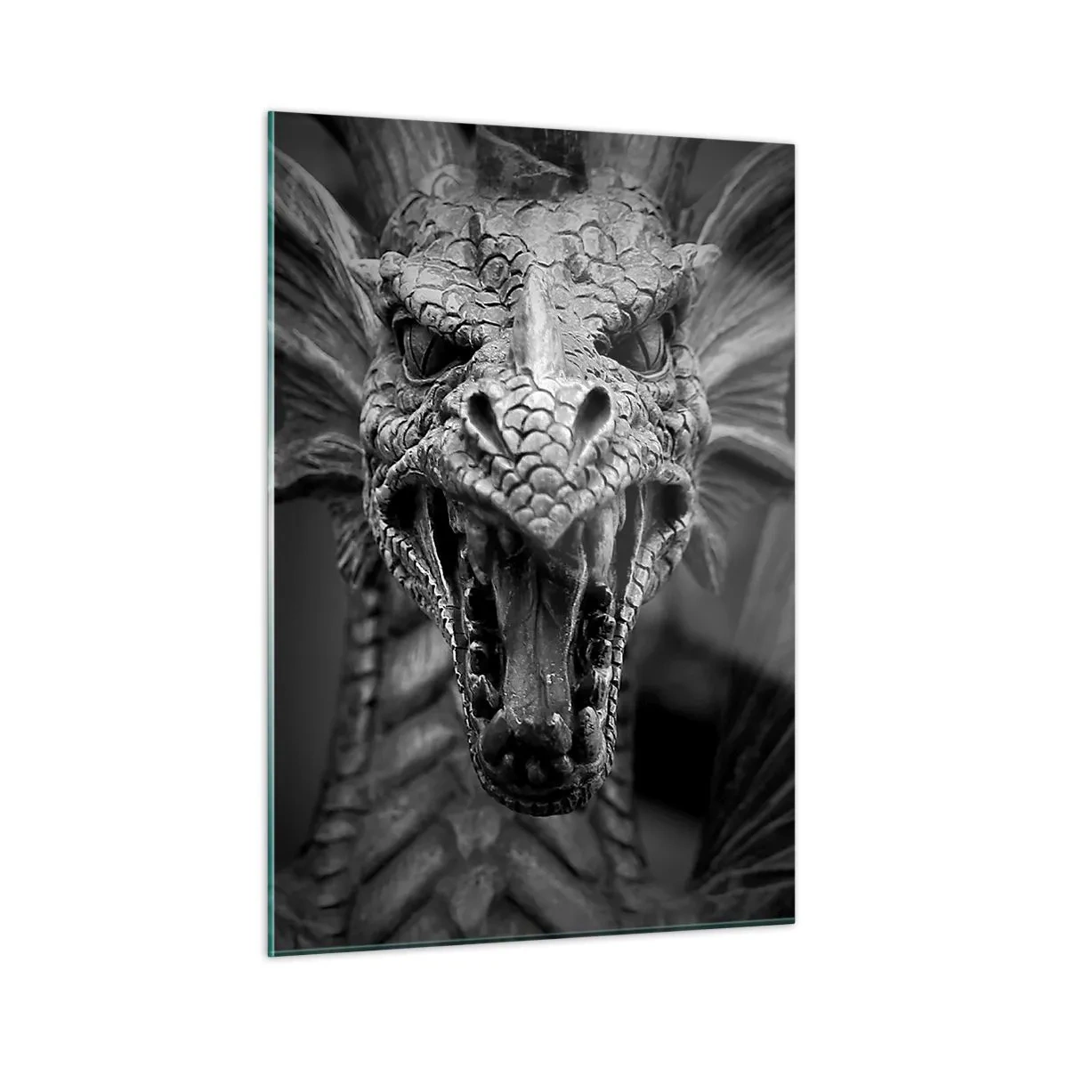 Obraz na skle - Rozprávkový drak v šedi - 50x70 cm