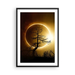 Plagát v čiernom ráme - Fenomenálny západ slnka so stromom v popredí - 50x70cm - Úplné zatmenie - Moderná nástenná dekorácia do obývacej izby a spálne ARTTOR