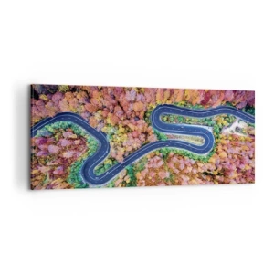 Obraz na plátne - Kľukatá cesta lesom - 100x40 cm