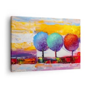 Obraz na plátne - Tri farebné stromy na abstraktnom pozadí - 70x50cm - Do tretice všetko dobré - Moderná nástenná dekorácia do obývacej izby a spálne ARTTOR