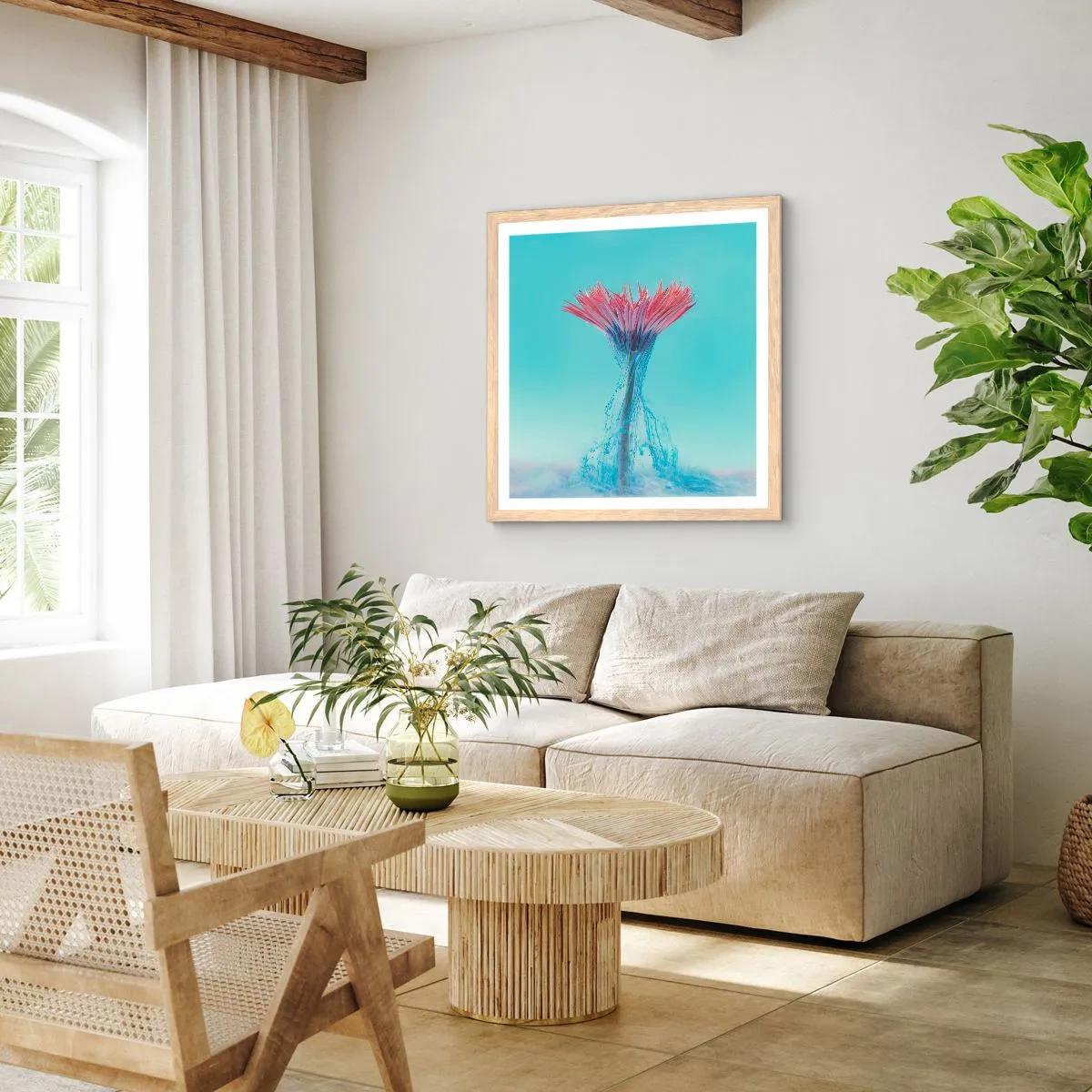 Plagát v ráme zo svetlého duba - V osviežujúcom objatí - 40x40 cm