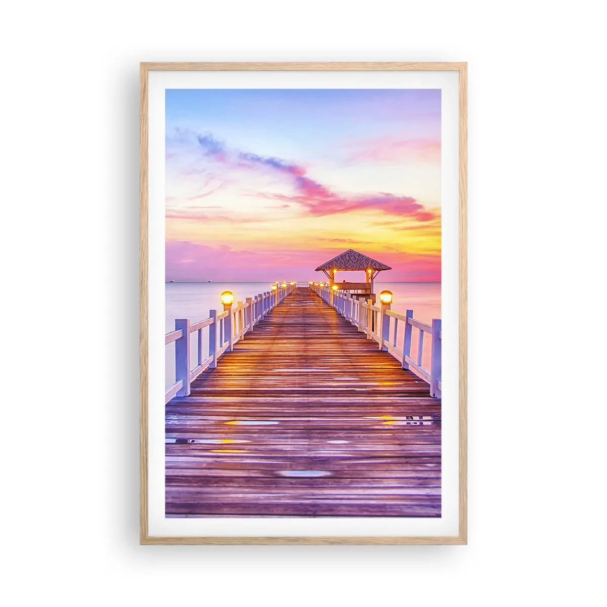 Plagát v ráme zo svetlého duba - Ľaliovo-zlaté ticho večera - 61x91 cm