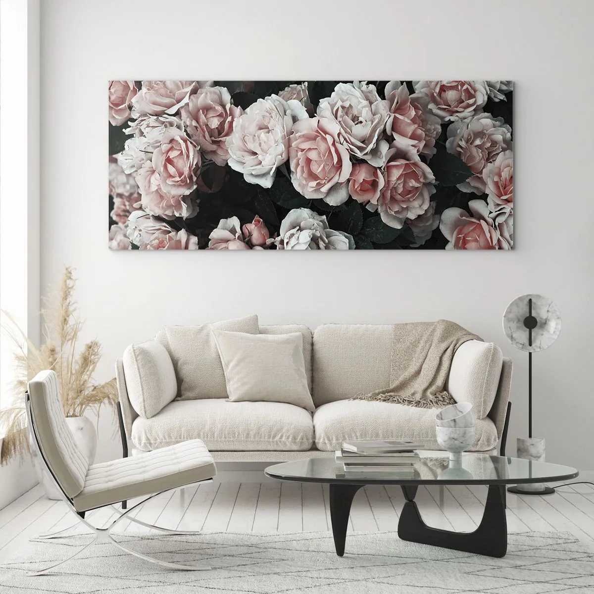 Obraz na skle - Ružový ansámbl - 100x40 cm