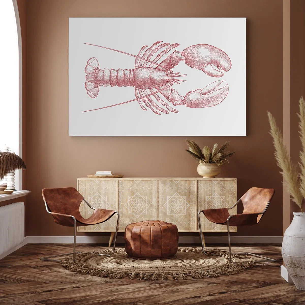 Obraz na plátne - Kresba homára v červenom odtieni - 70x50cm - Homár hodný Homéra - Moderná nástenná dekorácia do obývacej izby a spálne ARTTOR