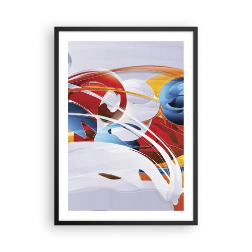Plagát v čiernom ráme - Farebná abstrakcia s dynamickými tvarmi - 50x70cm - Tanec živlov - Moderná nástenná dekorácia do obývacej izby a spálne ARTTOR