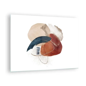 Obraz na skle - Abstraktná kompozícia v teplých odtieňoch s vodnými prvkami. - 70x50cm - Oválna kompozícia - Moderná nástenná dekorácia do obývacej izby a spálne ARTTOR