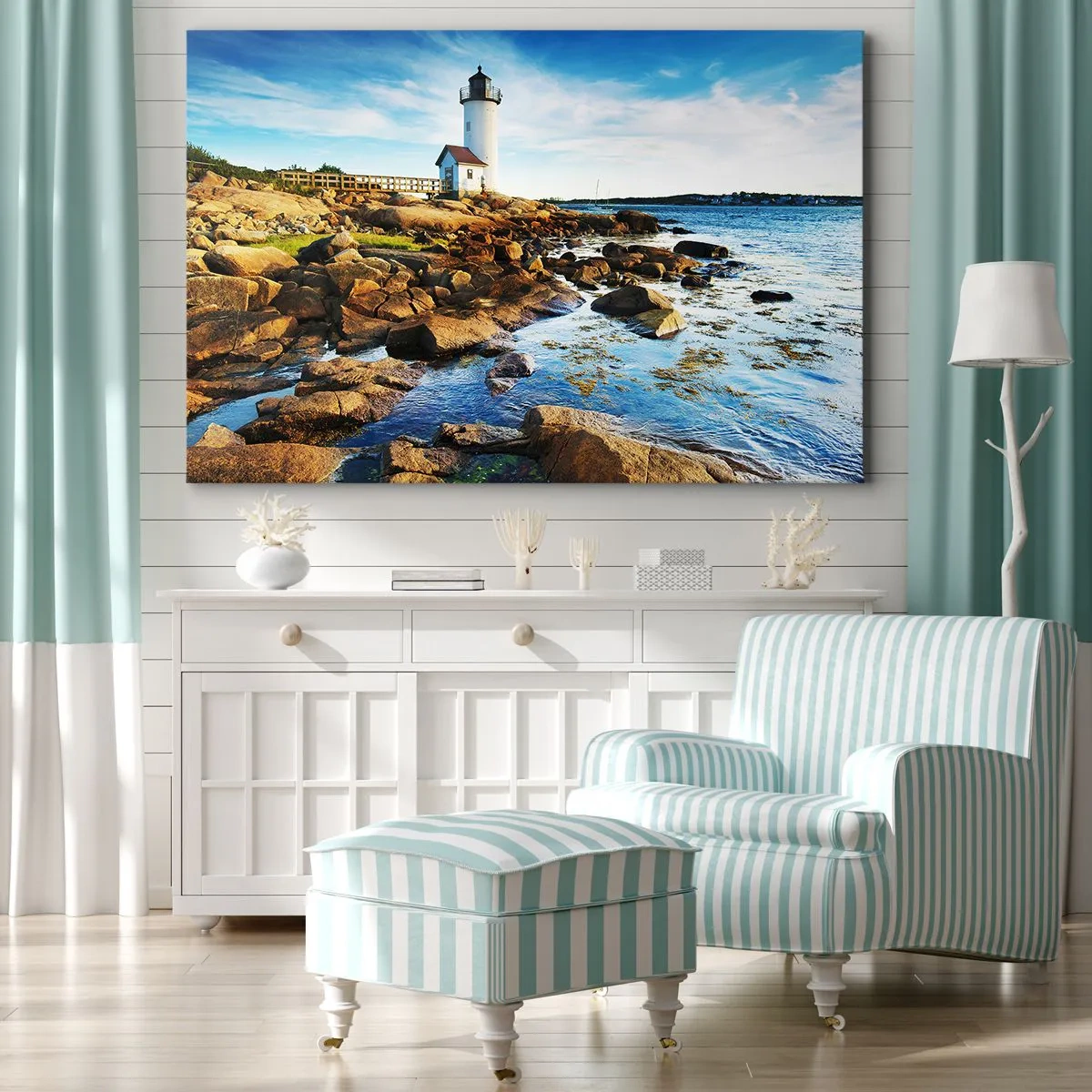Obraz na plátne - Maják na skalnatom pobreží za slnečného dňa - 70x50cm - Vráťte sa šťastne, čakám - Moderná nástenná dekorácia do obývacej izby a spálne ARTTOR
