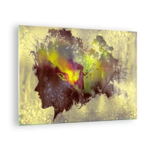 Obraz na skle - Profil ženskej tváre plný prírodných a farebných efektov. - 70x50cm - Matka Príroda - Moderná nástenná dekorácia do obývacej izby a spálne ARTTOR