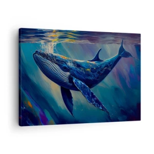 Obraz na plátne - Veľryba v hlbinách oceánu v žiarivých farbách - 70x50cm - Vitaj v mojom svete - Moderná nástenná dekorácia do obývacej izby a spálne ARTTOR