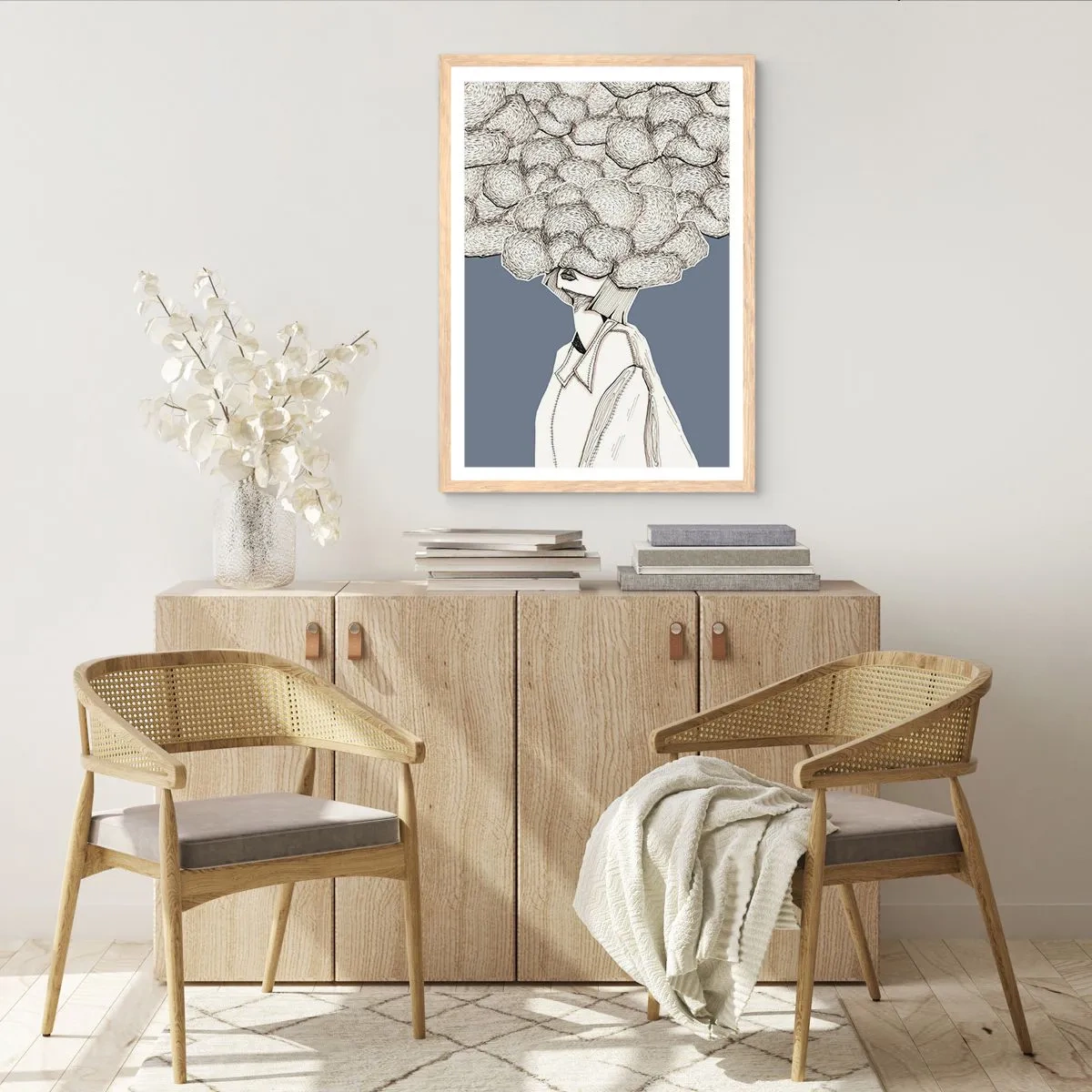 Plagát v ráme zo svetlého duba - S hlavou v oblakoch - 50x70 cm