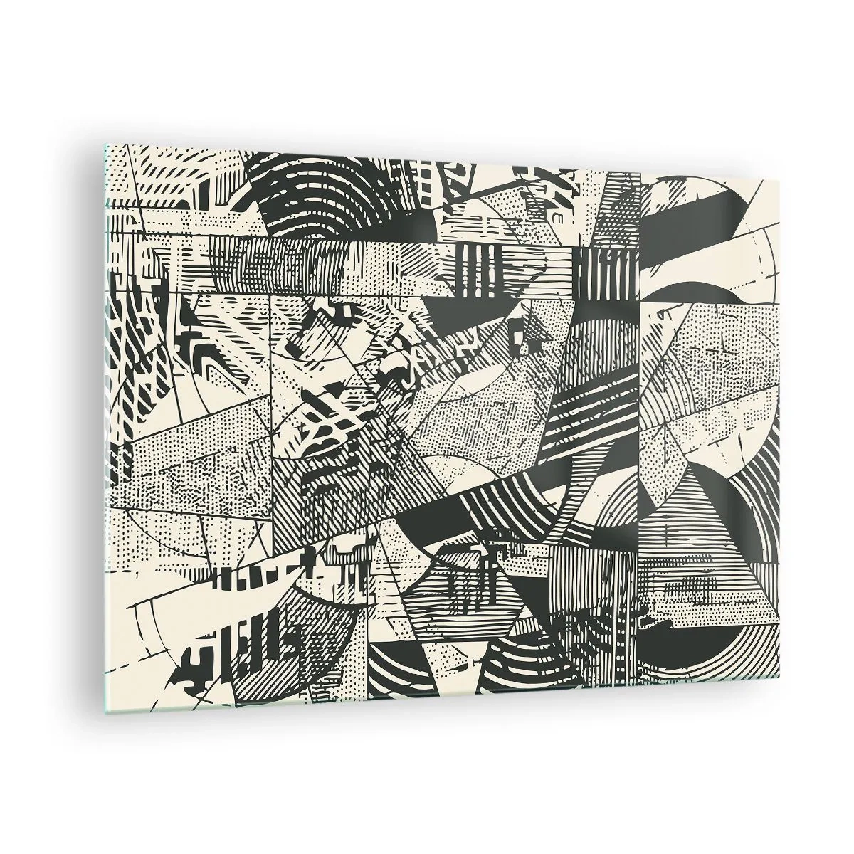 Obraz na skle - Čiernobiela abstrakcia s dynamickými geometrickými vzormi - 70x50cm - Dynamika súčasnosti - Moderná nástenná dekorácia do obývacej izby a spálne ARTTOR