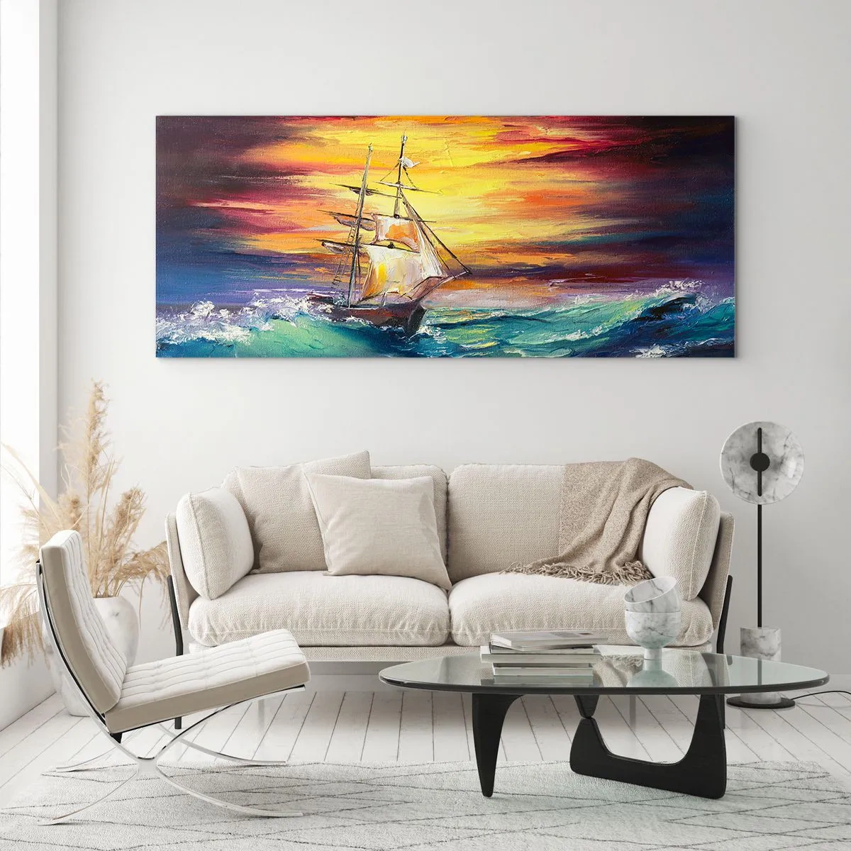 Obraz na skle - Statočne proti vlnám - 140x50 cm