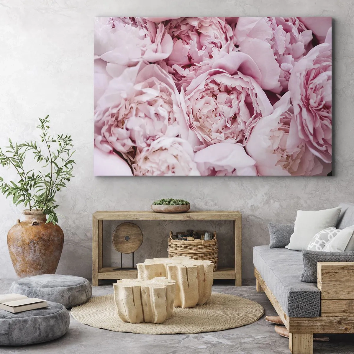Obraz na plátne - Detailný záber na kyticu ružových pivoniek - 70x50cm - Pritúlené a voňavé - Moderná nástenná dekorácia do obývacej izby a spálne ARTTOR