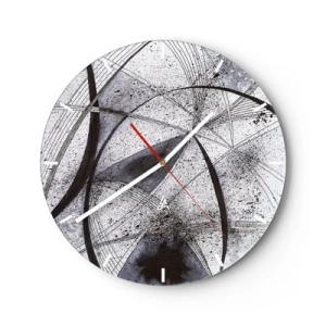 Nástenné hodiny - Čiernobiela abstrakcia s dynamickými čiarami a bodkami - 30x30cm - Futuristická fantázia - Moderná nástenná dekorácia do obývacej izby, kuchyne a spálne ARTTOR