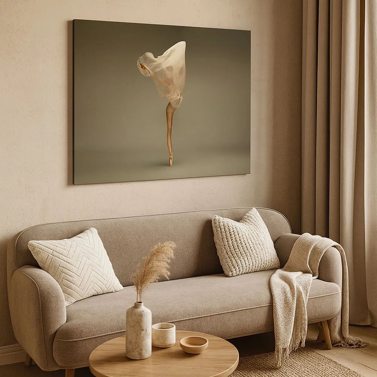 Obraz na plátne - Tanečník vznášajúci sa vo vzduchu s látkou - 70x50cm - Hneď poletí - Moderná nástenná dekorácia do obývacej izby a spálne ARTTOR