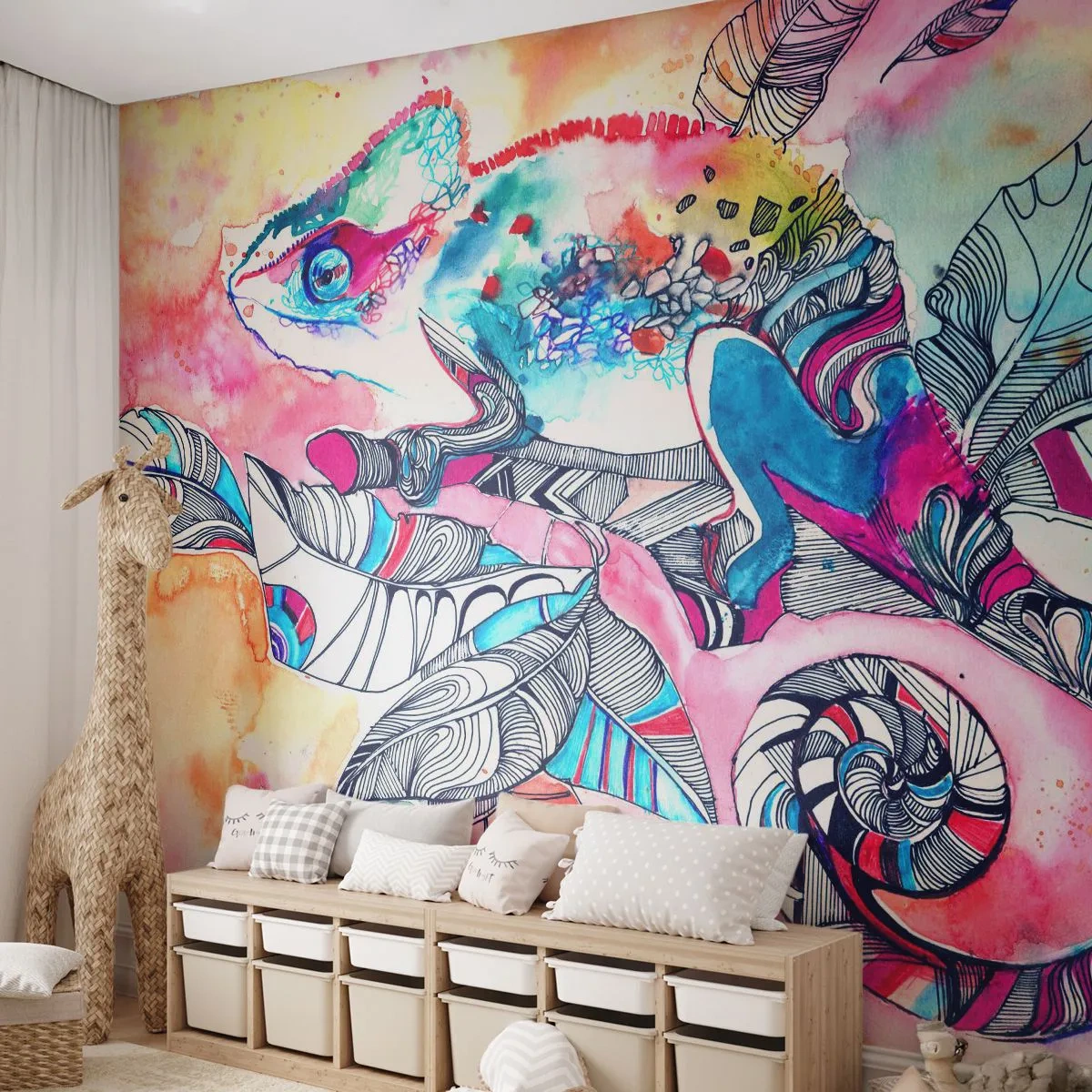 Samolepiaca Fototapeta Deluxe Sticker - Farebný ako náš svet - Chameleón, Abstrakcia, Príroda - 150x105 cm