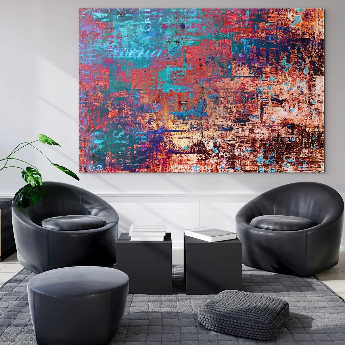 Obraz na skle - Abstraktná kompozícia v odtieňoch modrej a červenej - 70x50cm - Pamäť a zabudnutie - Moderná nástenná dekorácia do obývacej izby a spálne ARTTOR