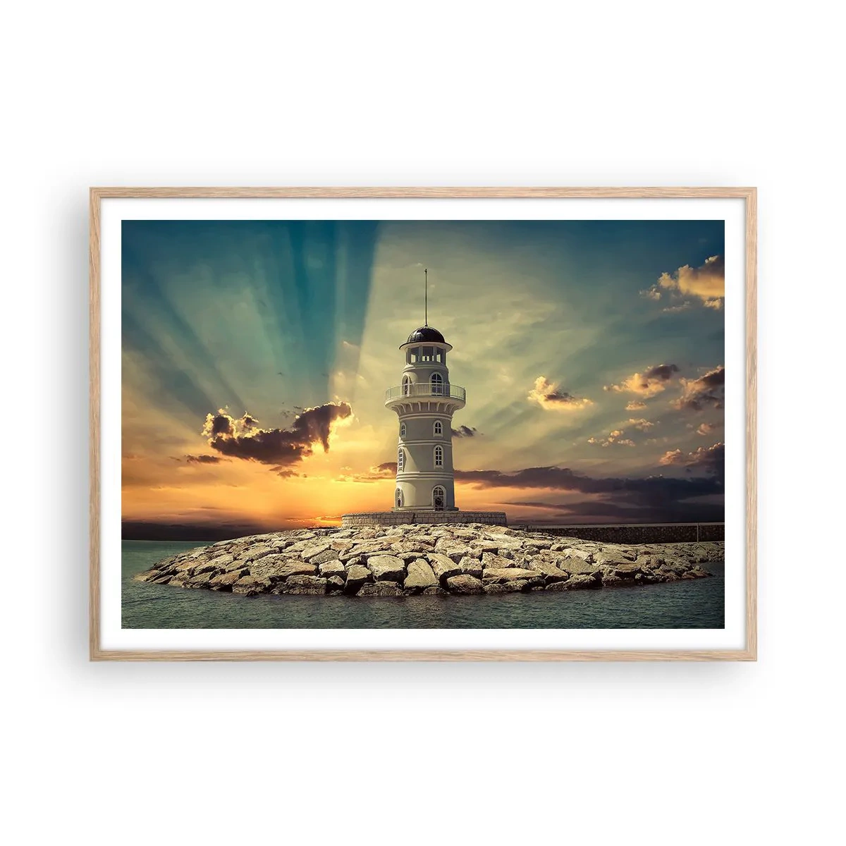 Plagát v ráme zo svetlého duba - Svetlo - Dobro - Krása - 100x70 cm