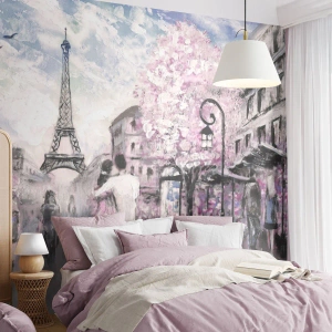 Samolepiaca Fototapeta Deluxe Sticker - Keď sa zamilovať, tak len v… - Mesto, Eiffelova veža, Paríž - 100x70 cm