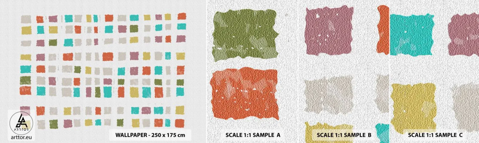 Vzorka samolepiacej fototapety Deluxe Sticker - Neznáma hra - Pastel, Štvorce, Minimalizmus - 100x30 cm