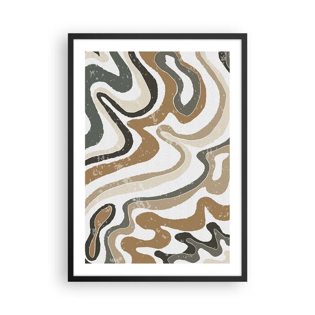 Plagát v čiernom ráme - Abstraktné organické vzory v zemitých tónoch - 50x70cm - Meandre zemitých farieb - Moderná nástenná dekorácia do obývacej izby a spálne ARTTOR
