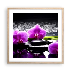 Plagát v ráme zo svetlého duba - Utopiť v tichu a pokoji - 50x50 cm