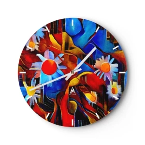 Nástenné hodiny - Abstraktná kompozícia kvetov v intenzívnych farbách - 30x30cm - Farby života - Moderná nástenná dekorácia do obývacej izby, kuchyne a spálne ARTTOR