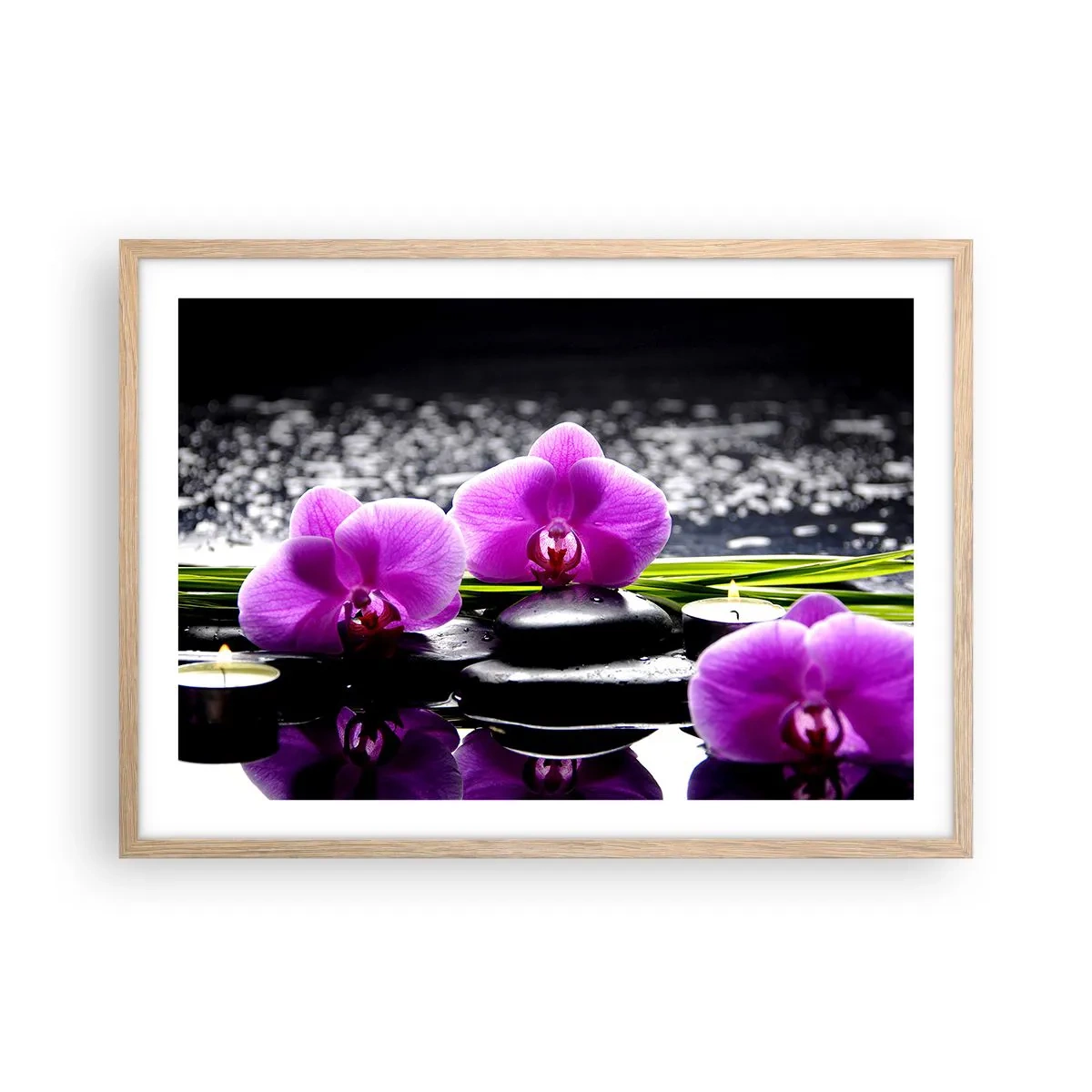 Plagát v ráme zo svetlého duba - Utopiť v tichu a pokoji - 70x50 cm