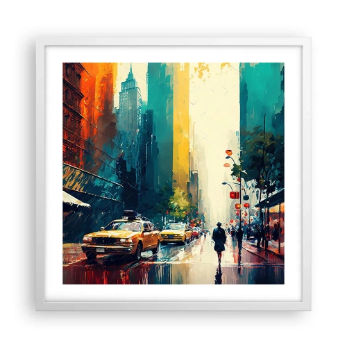 Plagát v bielom ráme - New York – tu je aj dážď farebný - 50x50 cm