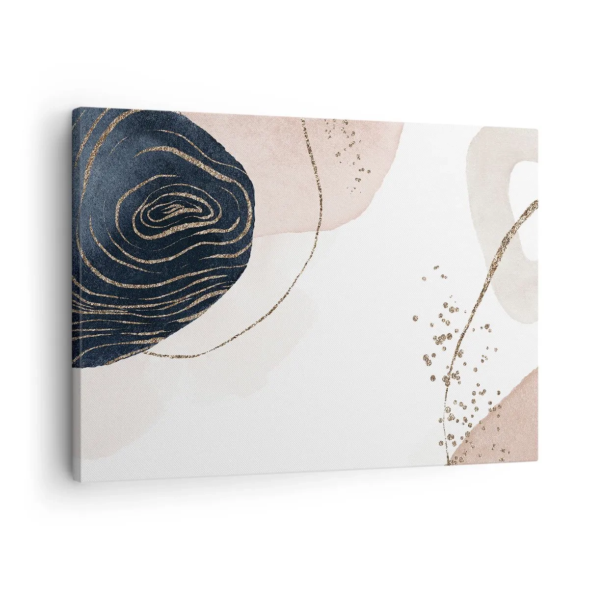 Obraz na plátne - Abstraktné tvary v odtieňoch béžovej a tmavomodrej so zlatými detailmi - 70x50cm - Všetko plynie - Moderná nástenná dekorácia do obývacej izby a spálne ARTTOR