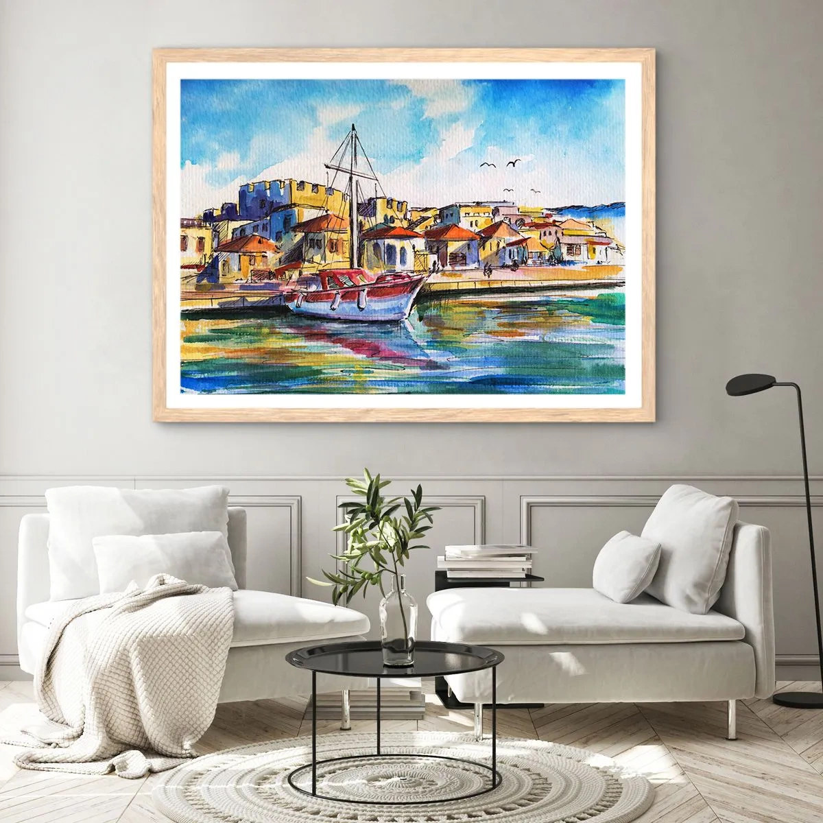 Plagát v ráme zo svetlého duba - Dúhové popoludnie - 100x70 cm