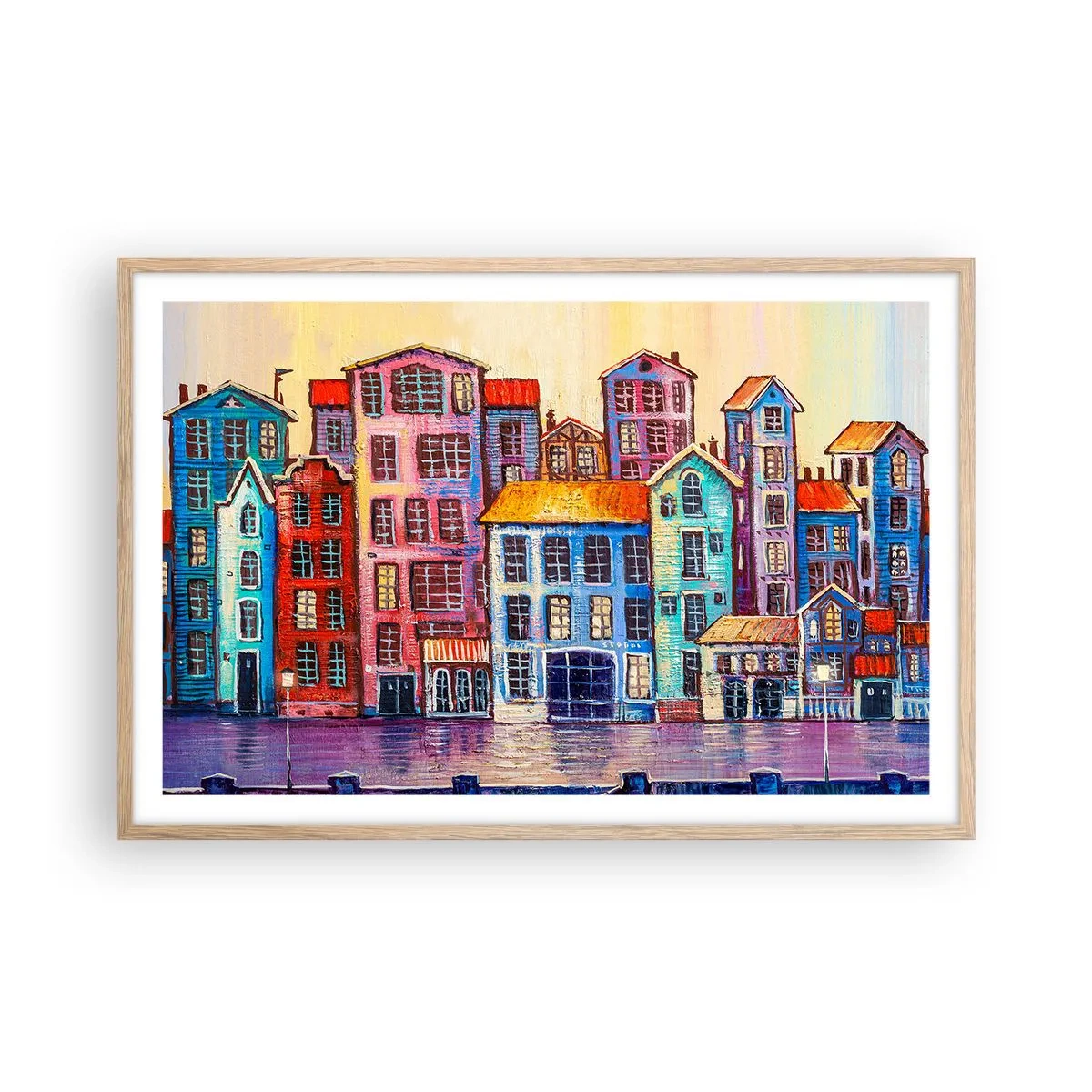 Plagát v ráme zo svetlého duba - Mesto ako z rozprávky - 91x61 cm