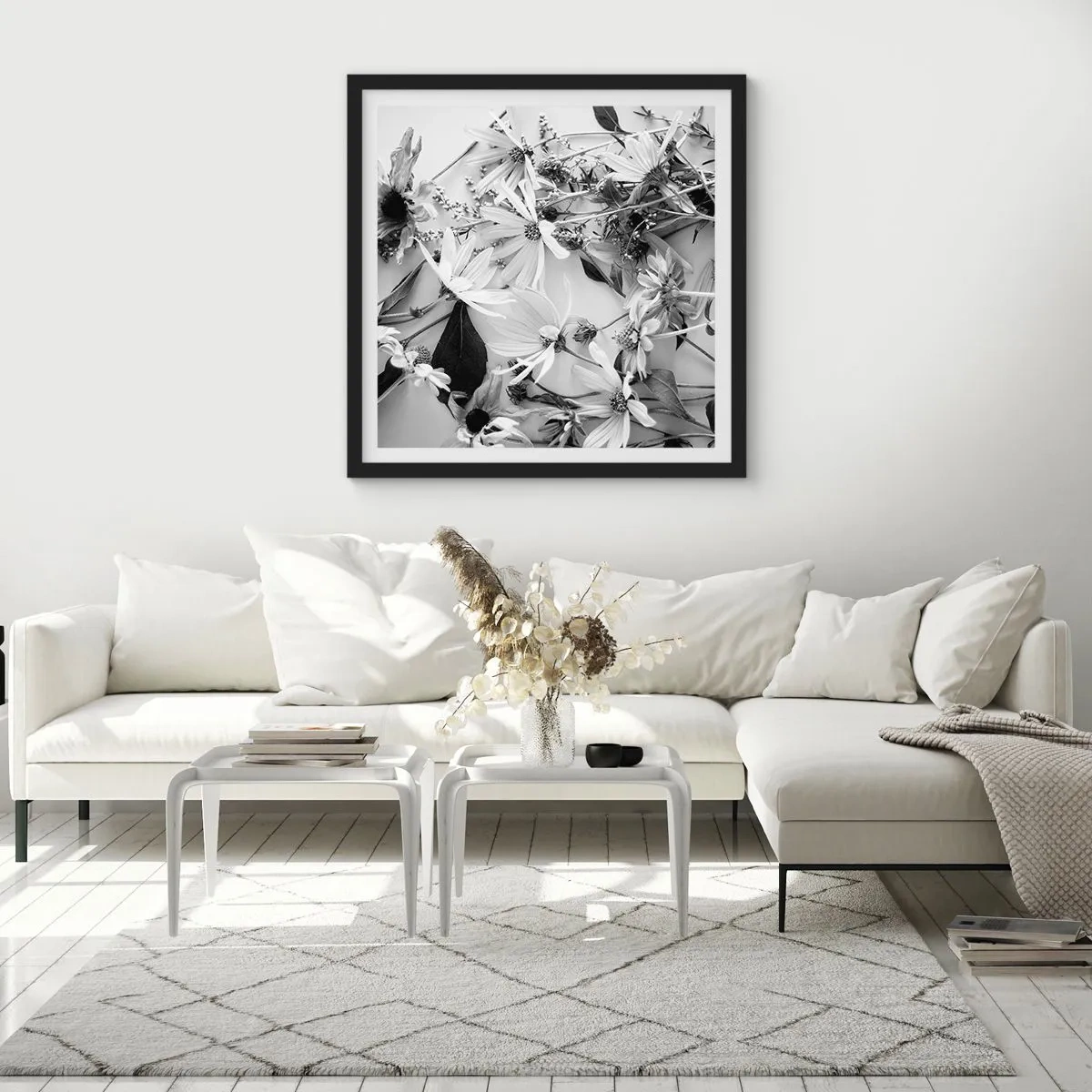 Plagát v čiernom ráme - Kvety bez kytice - 60x60 cm