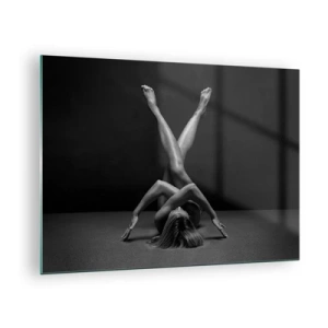 Obraz na skle - Nahá žena v geometrickej kompozícii tela - 70x50cm - Geometria nahoty - Moderná nástenná dekorácia do obývacej izby a spálne ARTTOR