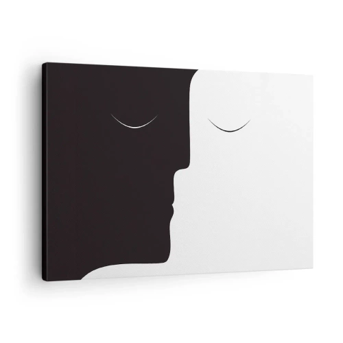 Obraz na plátne - Minimalistická silueta dvoch tvárí v kontrastných farbách. - 70x50cm - Jednota protikladov - Moderná nástenná dekorácia do obývacej izby a spálne ARTTOR