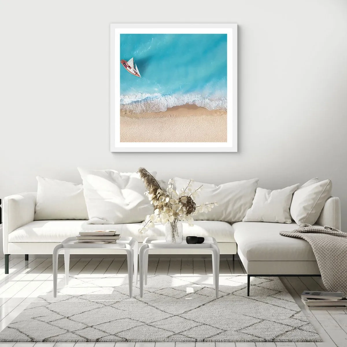 Plagát v bielom ráme - Na hranici modrej a zlatej - 60x60 cm