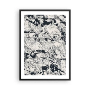 Plagát v čiernom ráme - Abstraktná čiernobiela textúrovaná kompozícia - 50x70cm - Prelínanie protikladov - Moderná nástenná dekorácia do obývacej izby a spálne ARTTOR