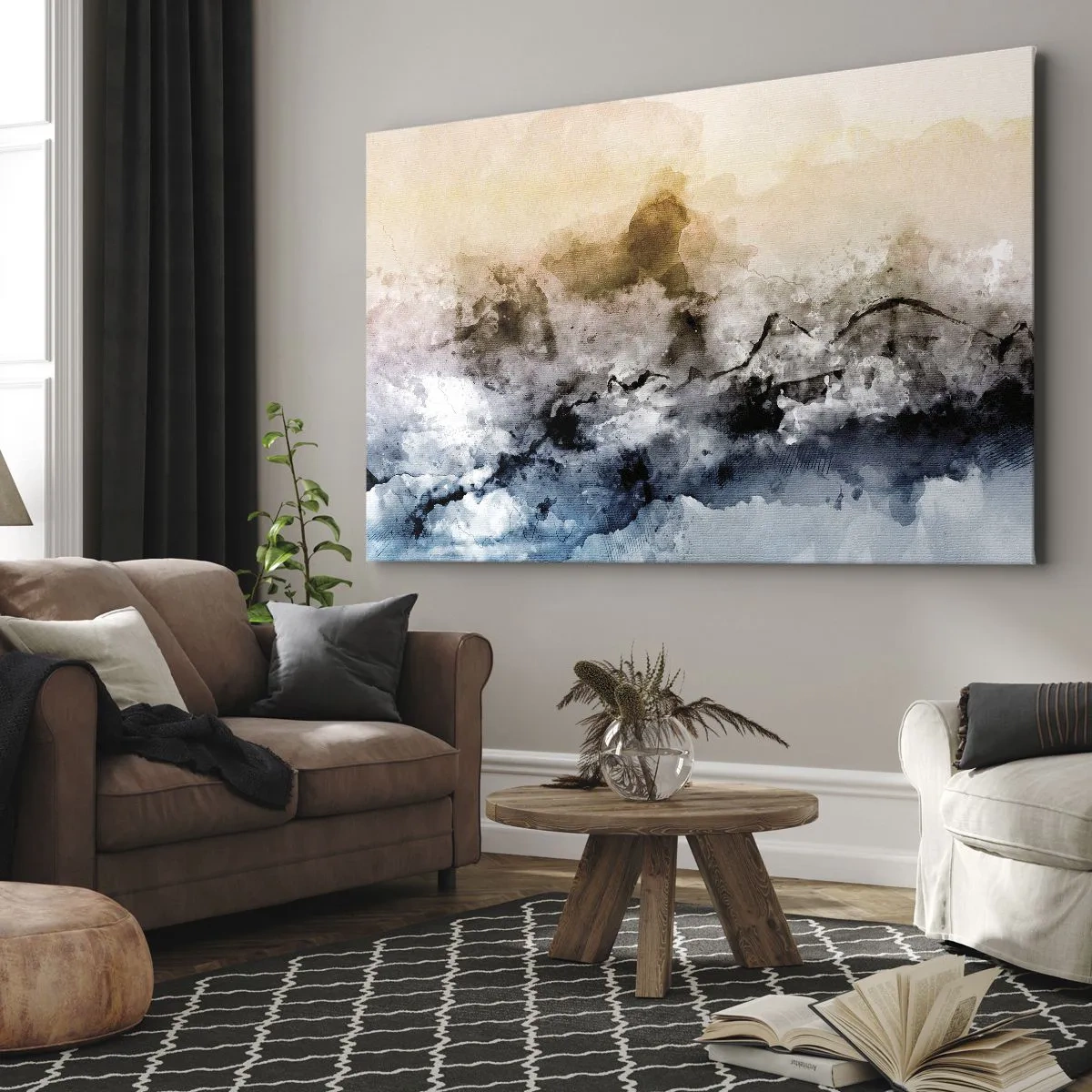 Obraz na plátne - Abstraktná krajina s hmlou a jemnými farbami - 70x50cm - Ponorené do mračná hmly - Moderná nástenná dekorácia do obývacej izby a spálne ARTTOR