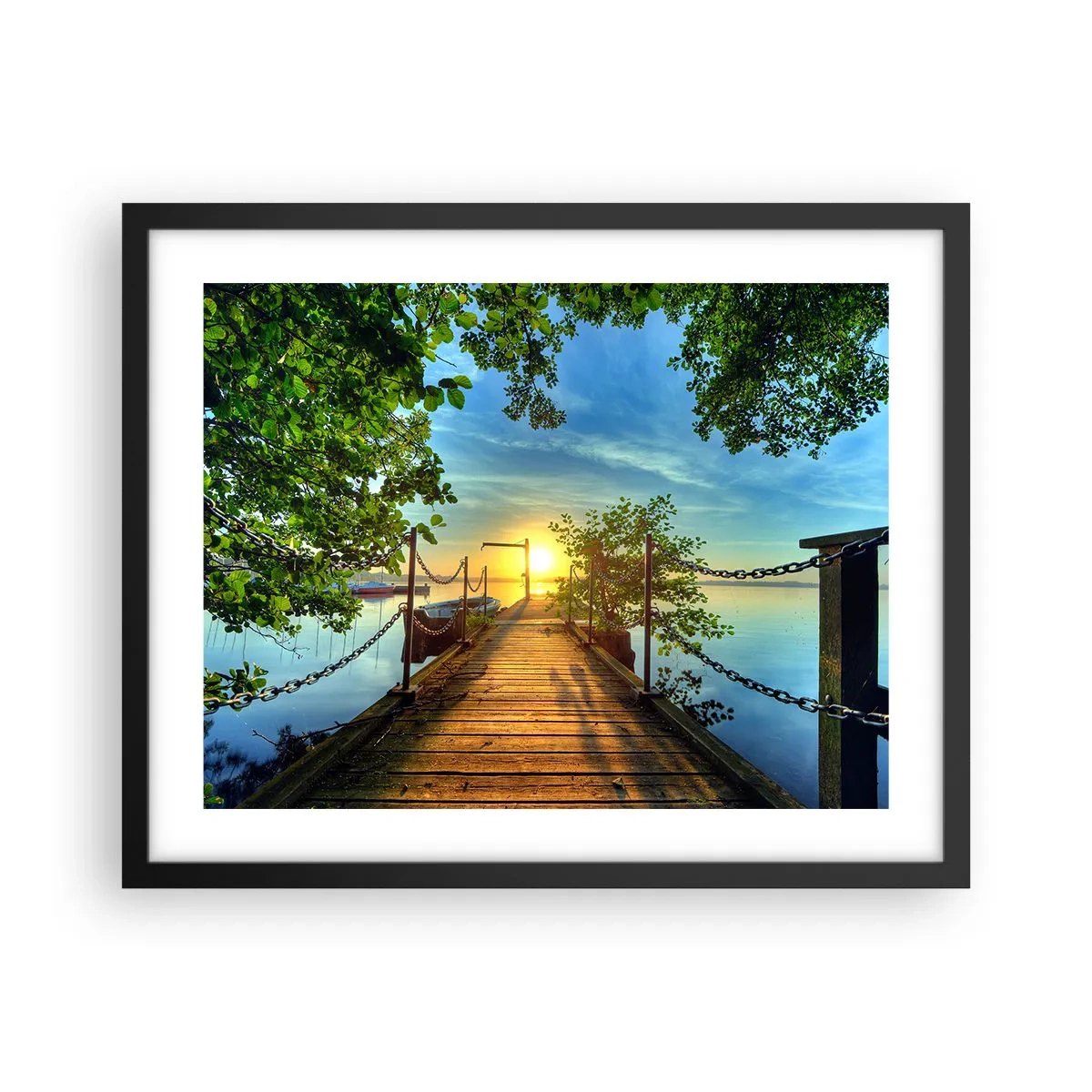 Plagát v čiernom ráme - Západ pri vode - 50x40 cm