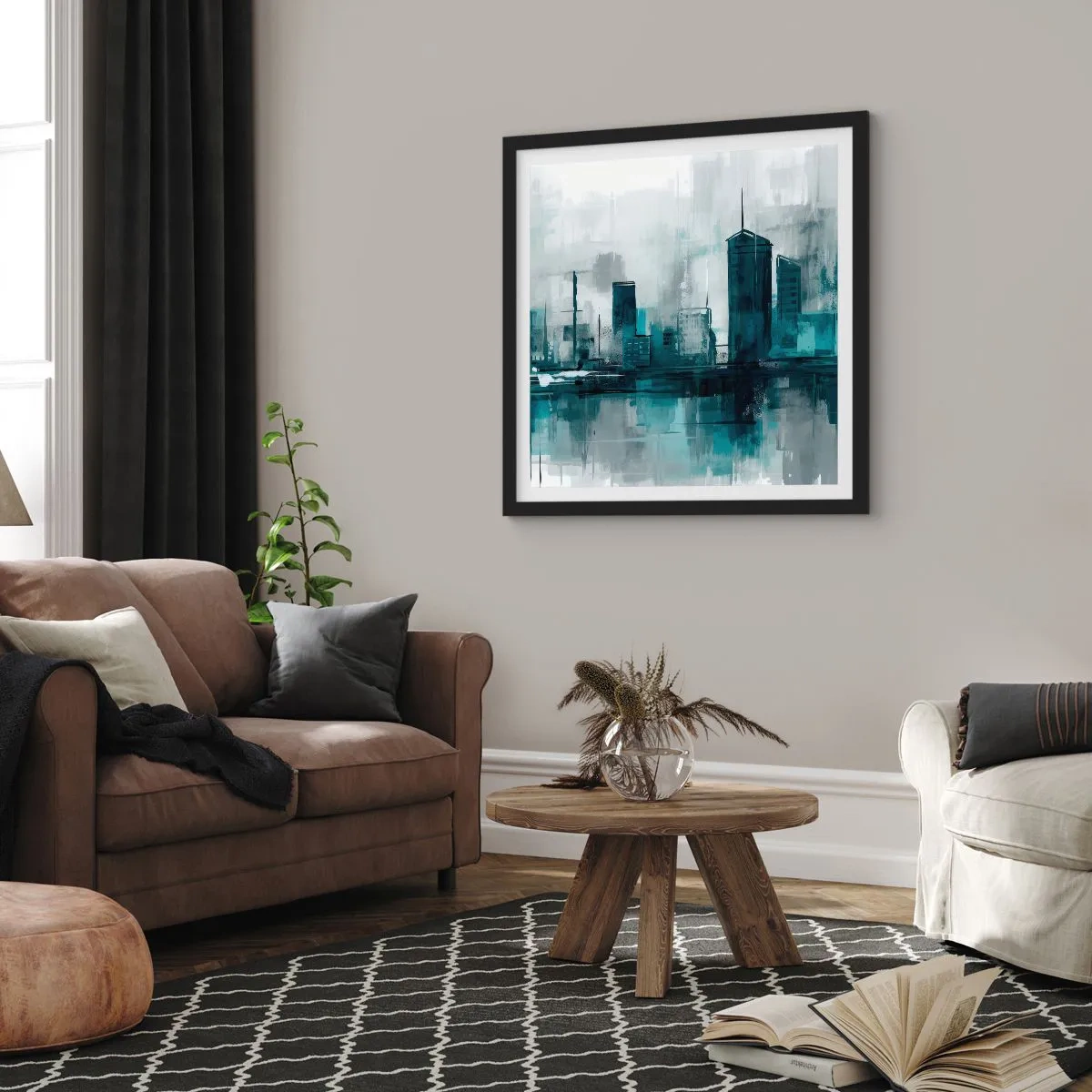 Plagát v čiernom ráme - Mesto vo farbe dažďa - 40x40 cm