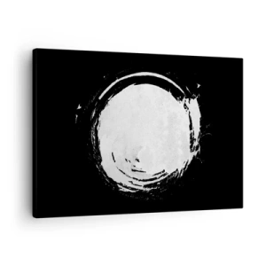 Obraz na plátne - Biely kruh na čiernom pozadí v minimalistickom štýle. - 70x50cm - Správne riešenie - Moderná nástenná dekorácia do obývacej izby a spálne ARTTOR