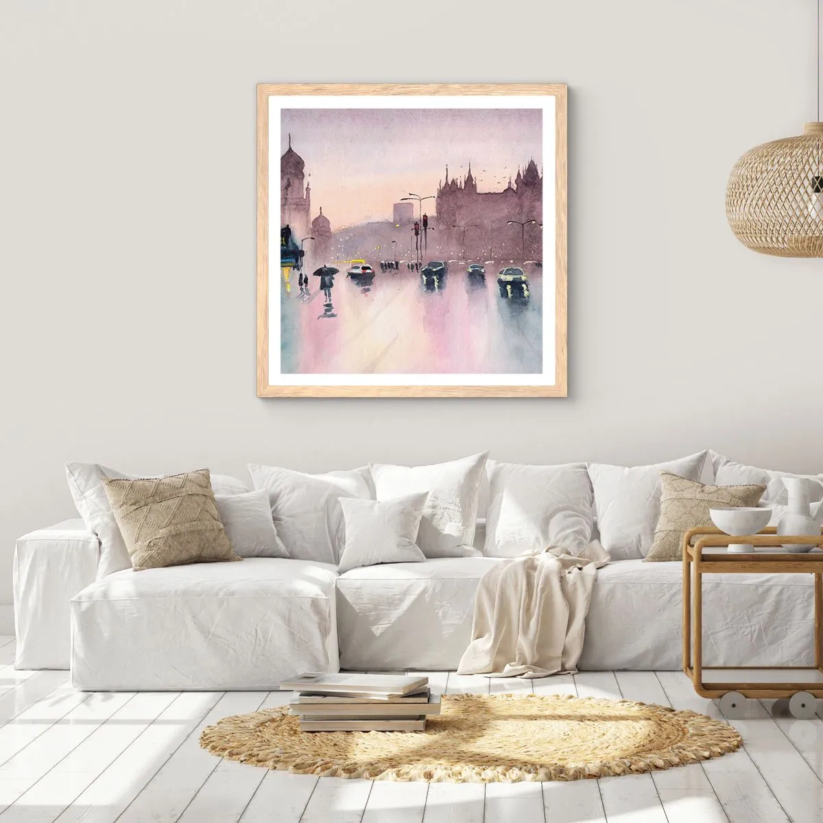 Plagát v ráme zo svetlého duba - V daždivom opare - 40x40 cm