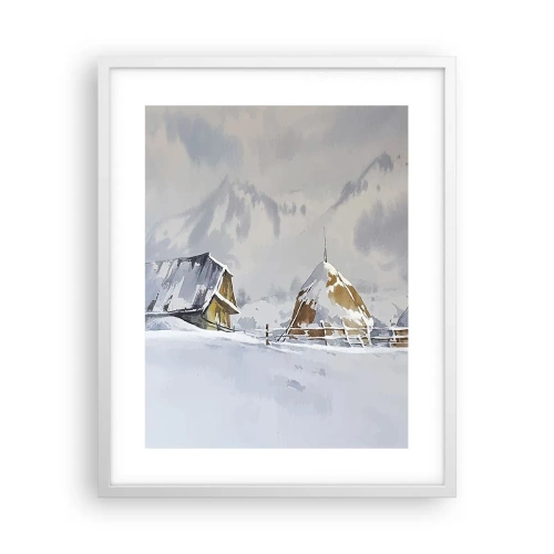 Plagát v bielom ráme - V zasneženom údolí - 40x50 cm