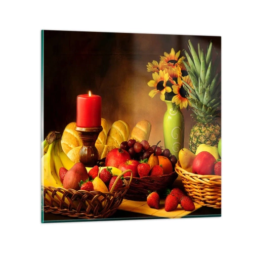 Obraz na skle - Zátišie s pečivom a ovocím - 70x70 cm